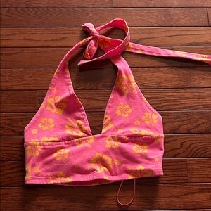 Garage Pink and Yellow Floral Halter Crop Top